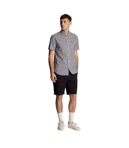 Mens gingham slim short-sleeved shirt navy/white Lyle & Scott