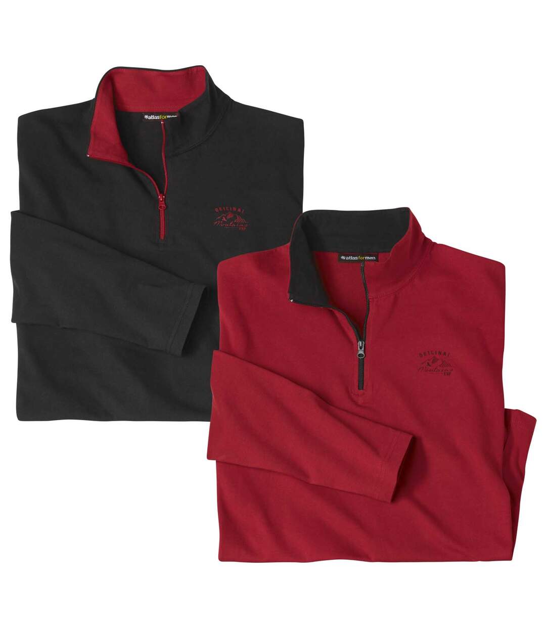 Pack of 2 Men's Half Zip Tops - Red Black-1