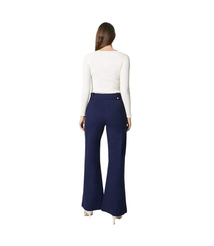 Womens/ladies ponte waist metal trim wide leg trousers navy Principles