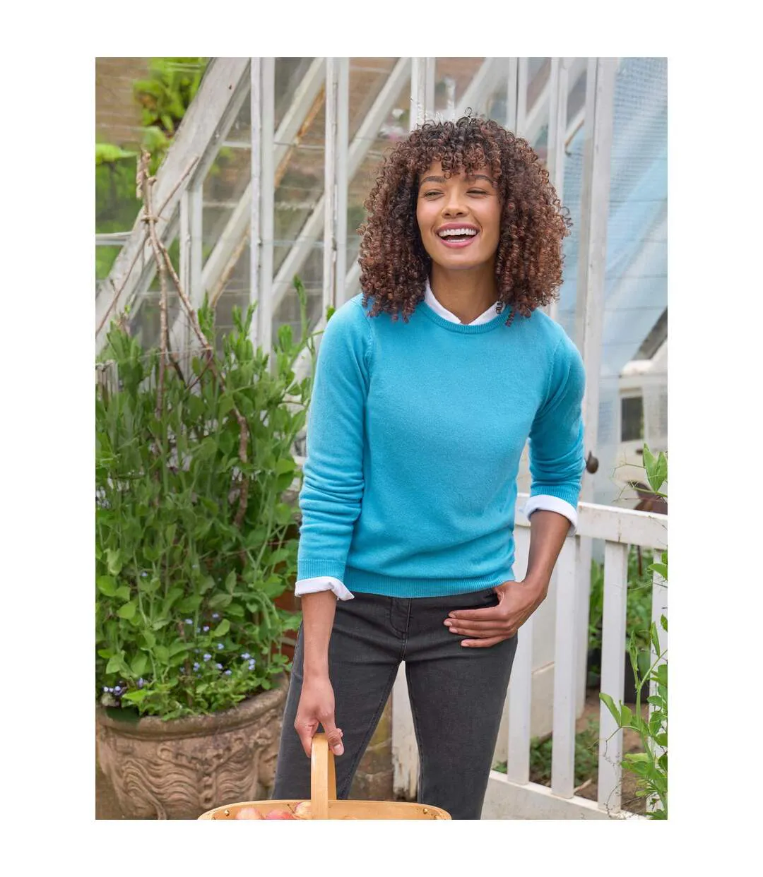 Womens/ladies Cashmere Crew Neck Jumper Sea Turquoise WoolOvers-1