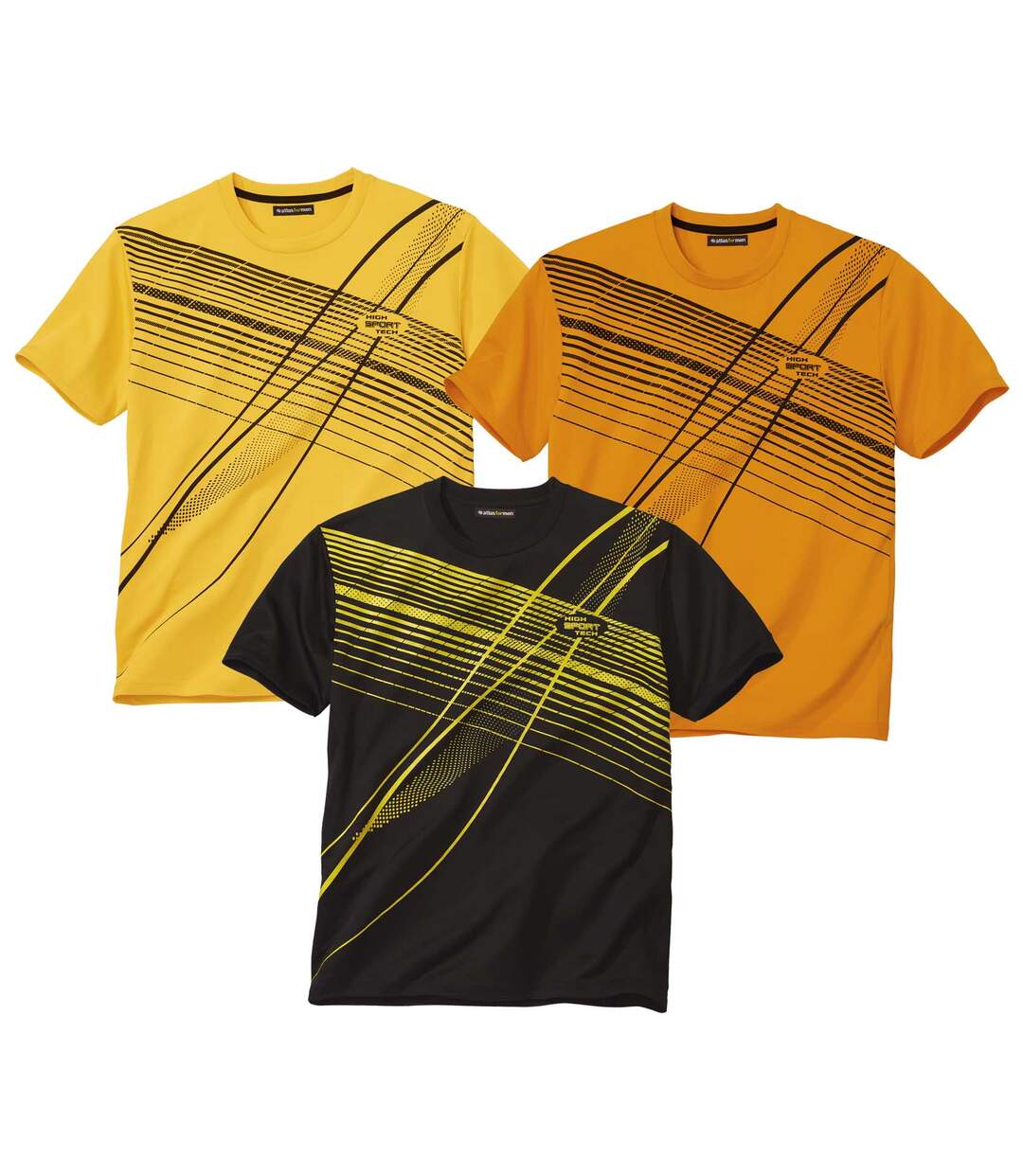Pack of 3 Men's Sports T-Shirts - Yellow Orange Black Atlas For Men