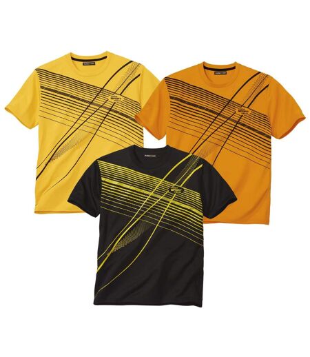 Pack of 3 Men's Sports T-Shirts - Yellow Orange Black