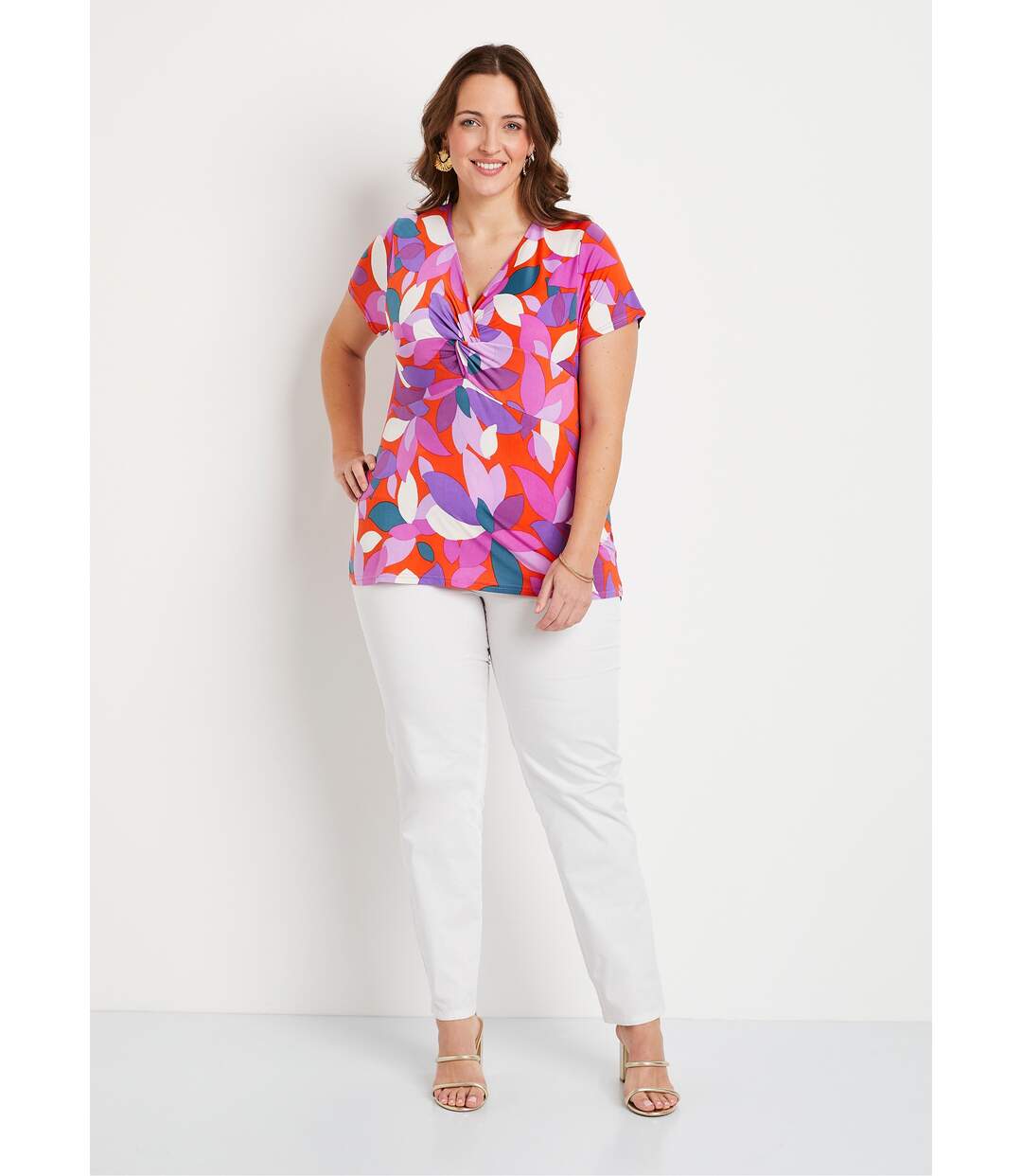 T-shirt long évasé drapé imprimé-3