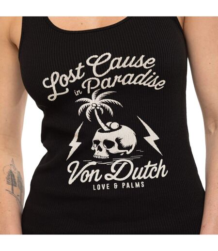 Débardeur femme côtelé col rond avec print devant Lost Vondutch