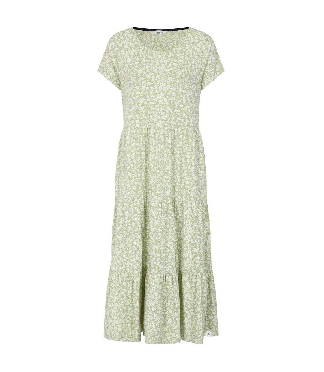 Womens/ladies Floral Maxi Dress Green White Lazy Jacks-1