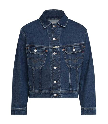 Mens Embroidered Logo Comfort Denim Jacket Blue Replay