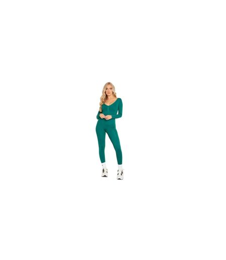 Womens/ladies Plunge Bodycon Long-sleeved Jumpsuit Green Missy Empire