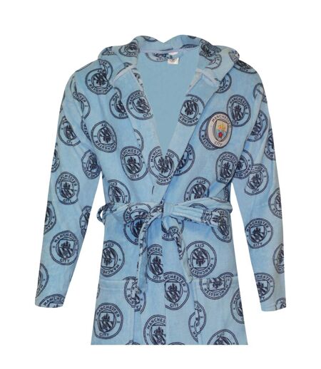 Manchester City FC Mens Logo Bathrobe (Sky Blue)