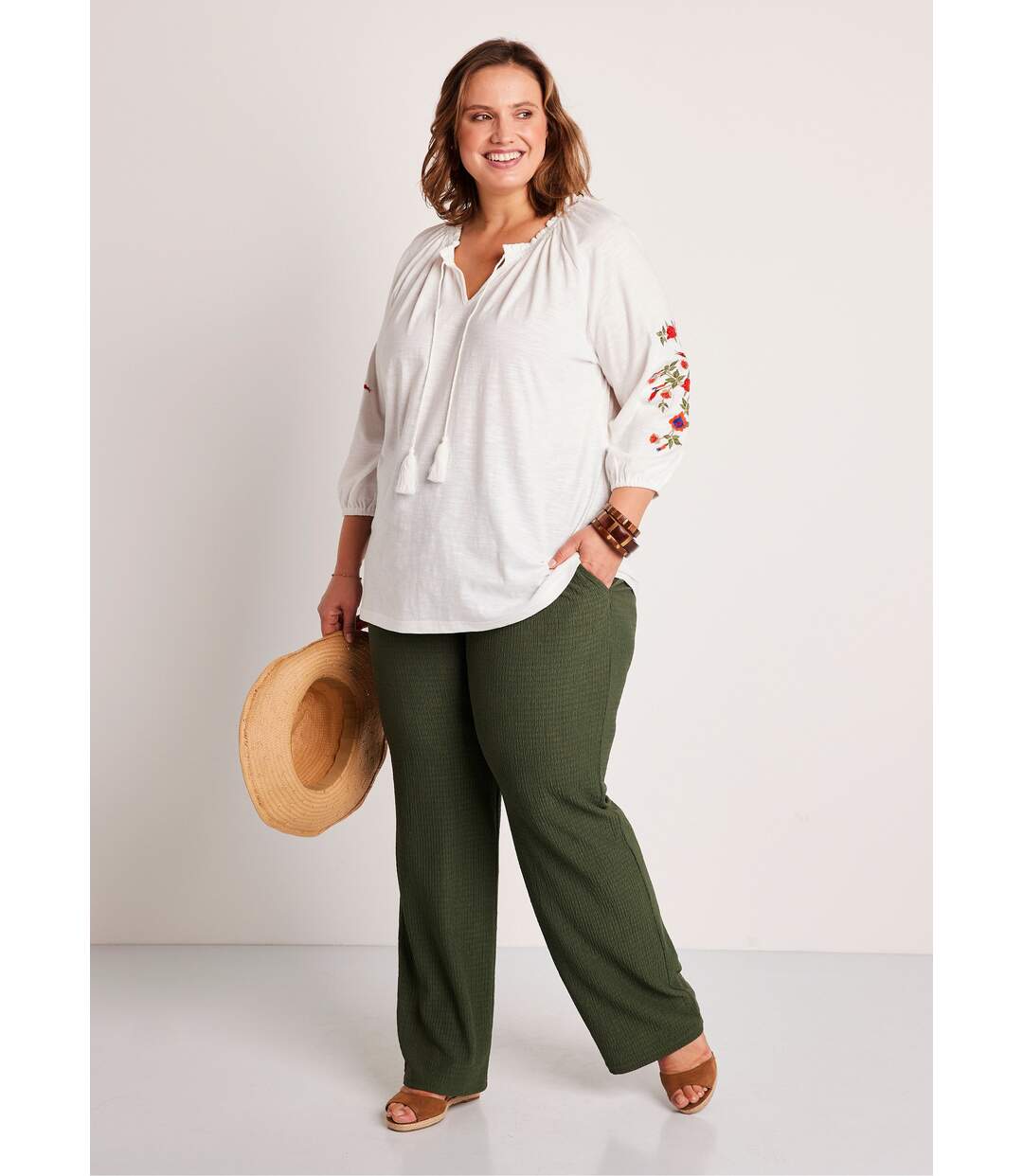T-shirt long brodé manches 3/4-3