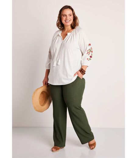 T-shirt long brodé manches 3/4