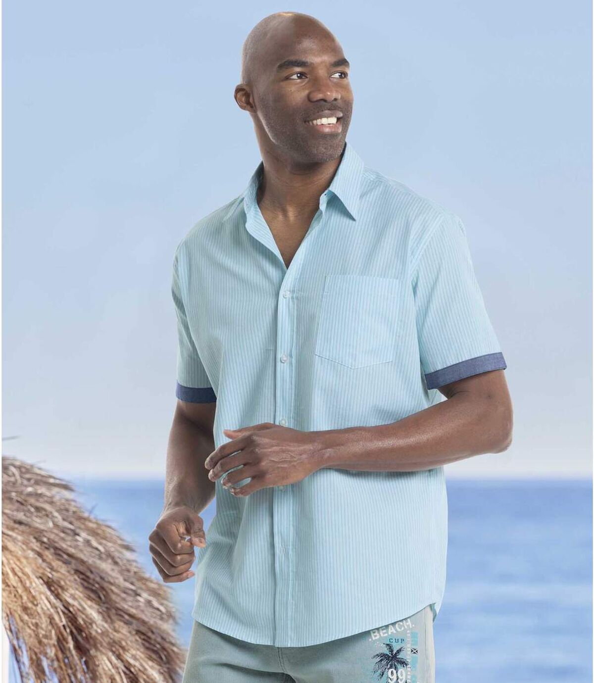 Pack of 2Men's Striped Poplin Shirts - Navy Turquoise Atlas For Men