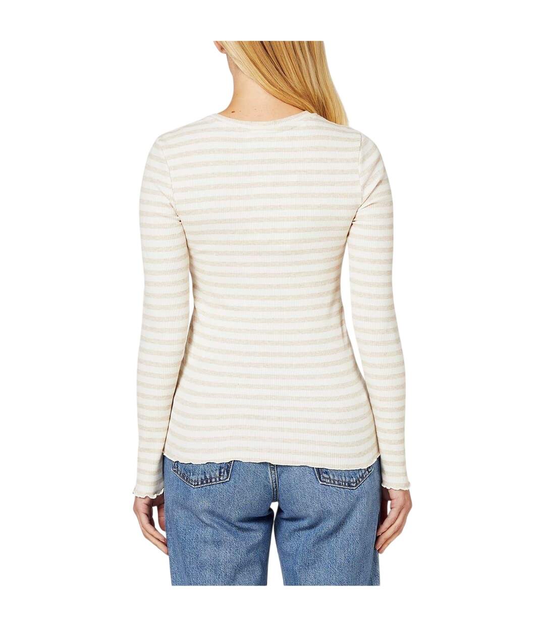 T-shirt Manches Longues Motif/style À Rayures Femme Blanc Cassé Selected Femme-3