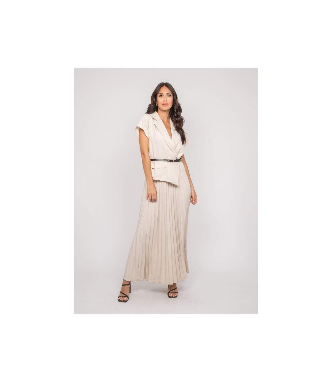 Robe longue plissée avec ceinture INARA - Dona X Lisa-1