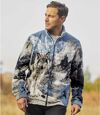 Men's Wolf-Print Full Zip Fleece Jacket - Blue Gray Atlas For Men