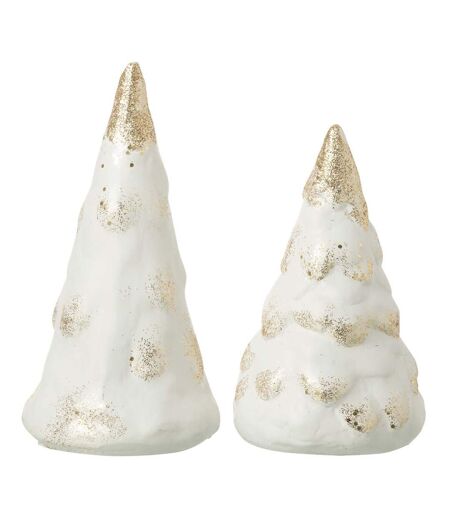 Lot de 2 Sapins de Noël Déco Neige 22cm Beige