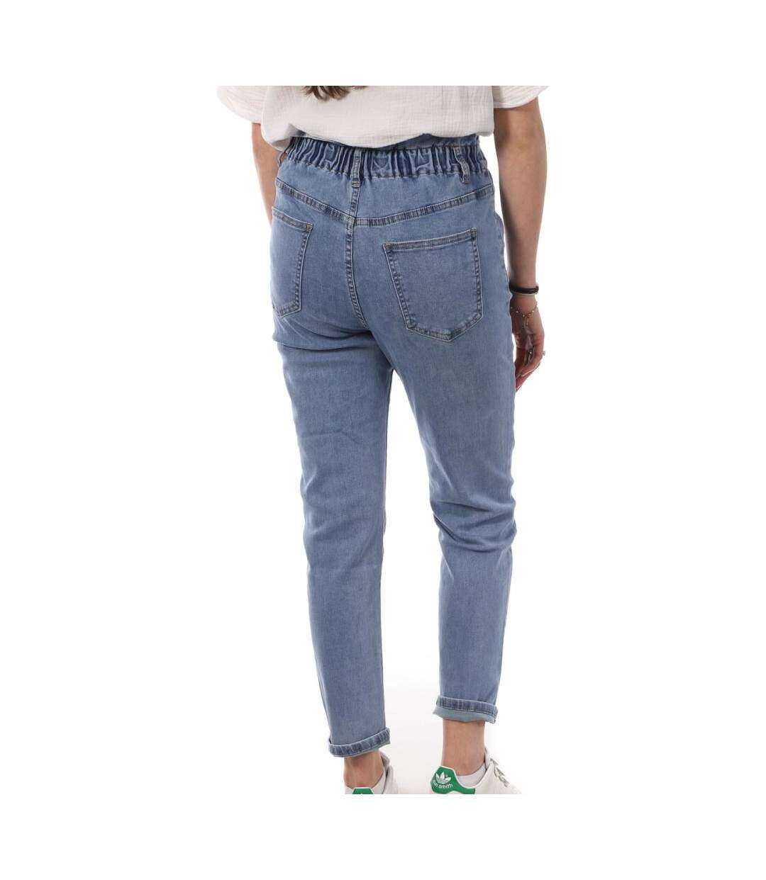 Jean mom fit bleu femme monday premium elastique-2