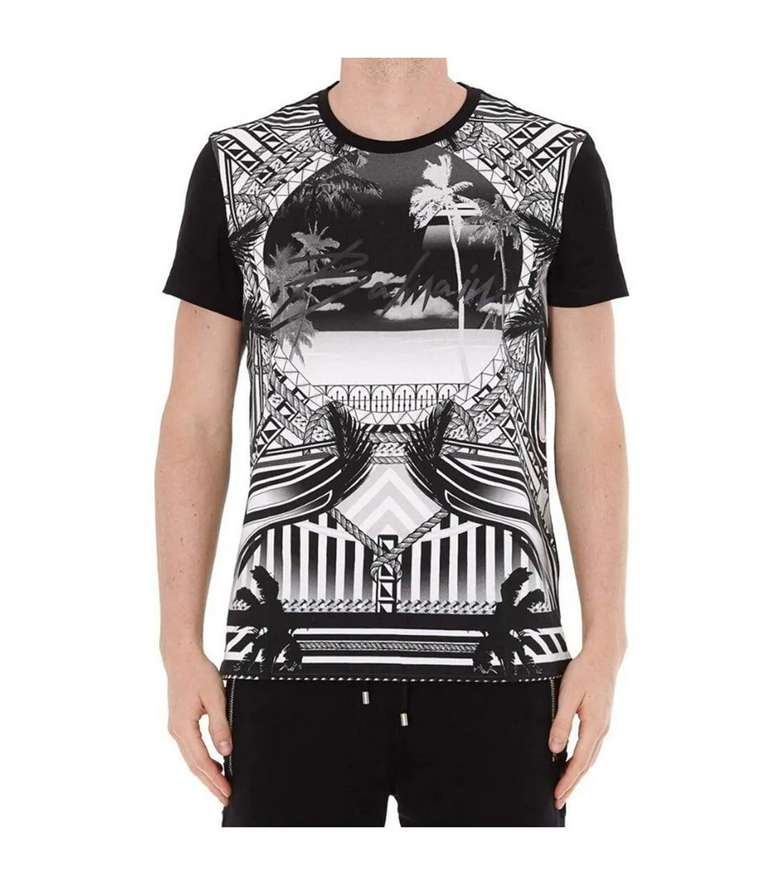 Mens Resort Logo T-shirt Black White Balmain-3