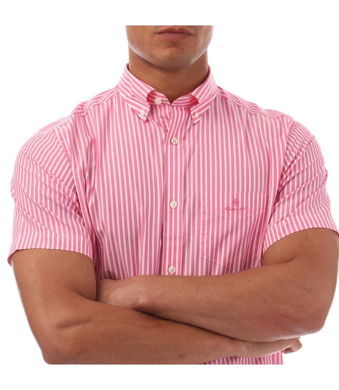 Chemise Manches Courtes Style À Rayures Homme Rose Gant-3