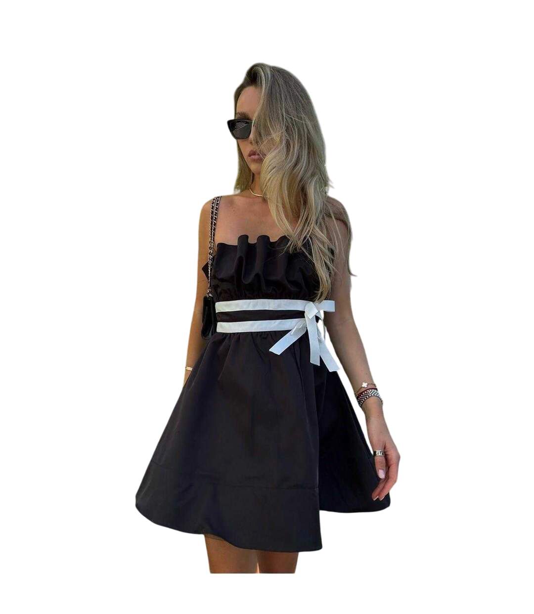 Robe Courte Sans Manches Motif/style Nœud Femme Noir Collective The Label-2