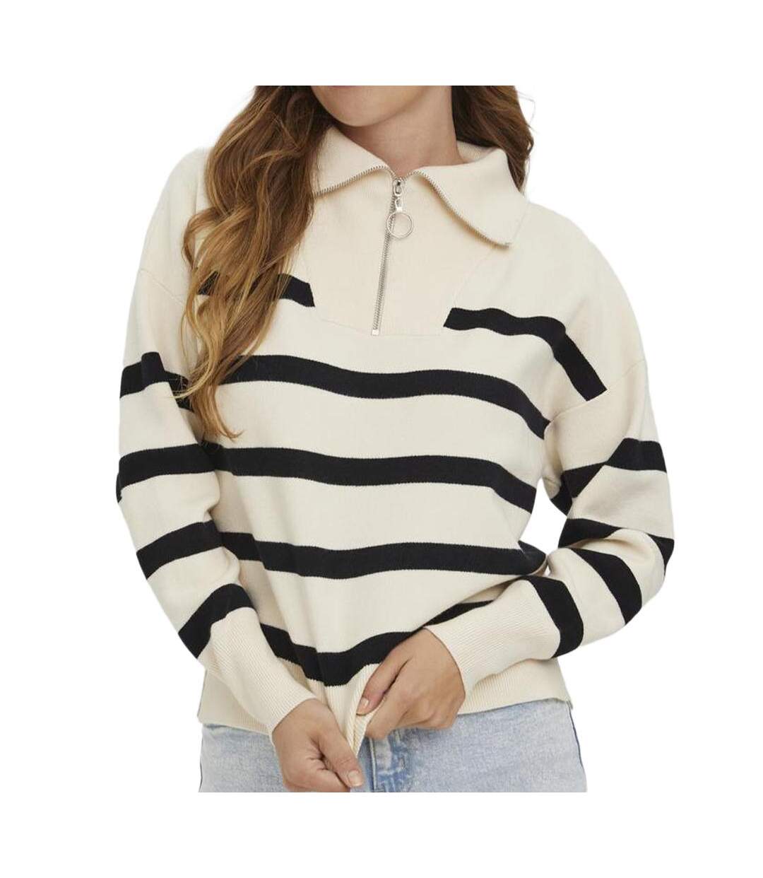 Pull beige/noir femme vero moda saba - l-1