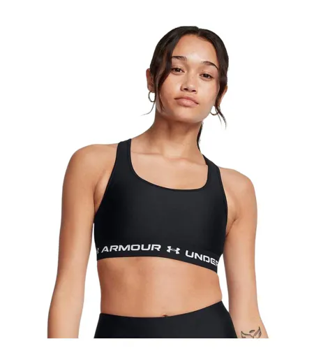 Womens/ladies Medium Impact Sports Bra Black White Under Armour