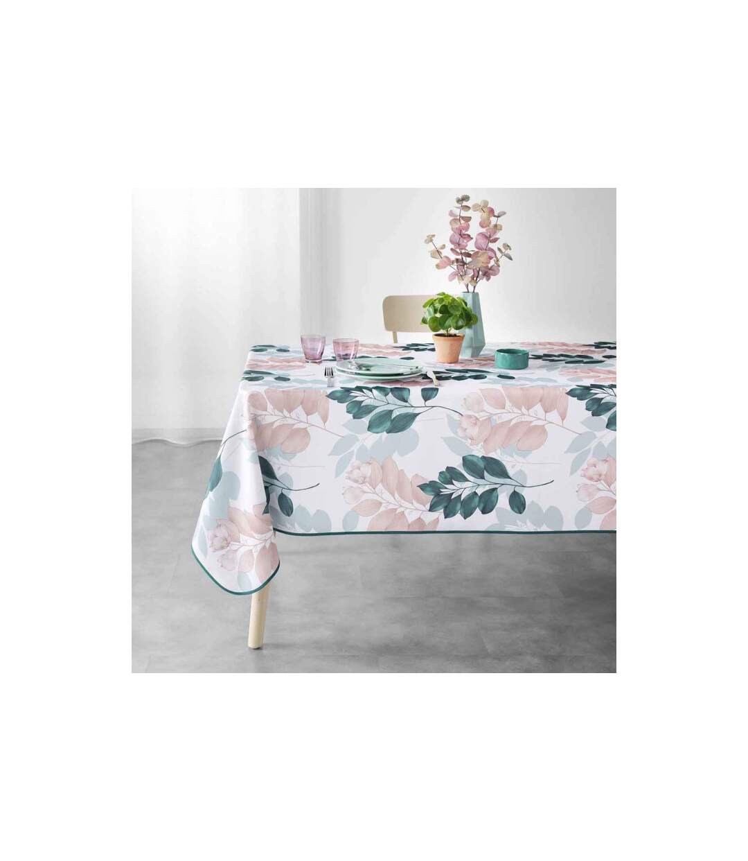 Nappe Imprimée Belline 150x240cm Blanc & Émeraude-3