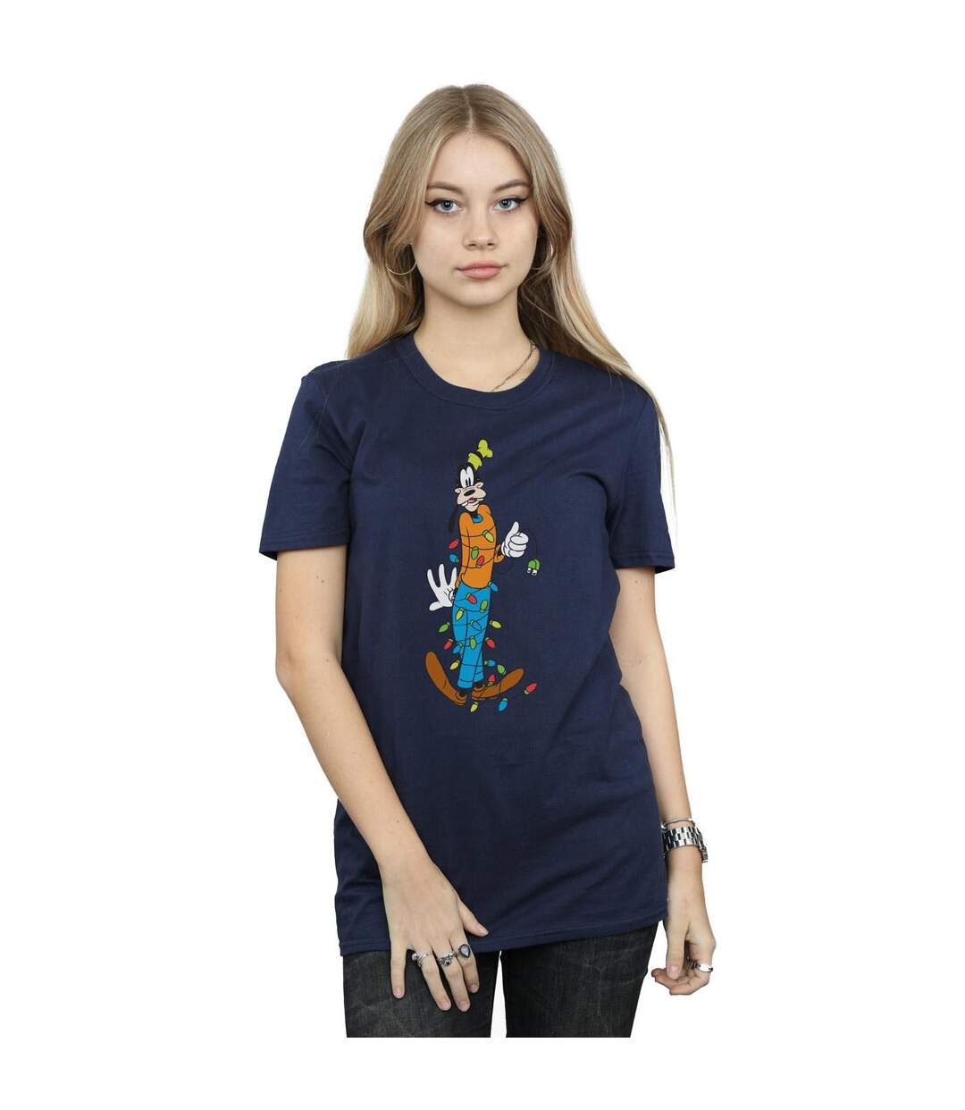 Disney Femme/Les femmes Goofy Christmas Lights Coton Boyfriend T-Shirt (Bleu marine) - UTBI37727-2