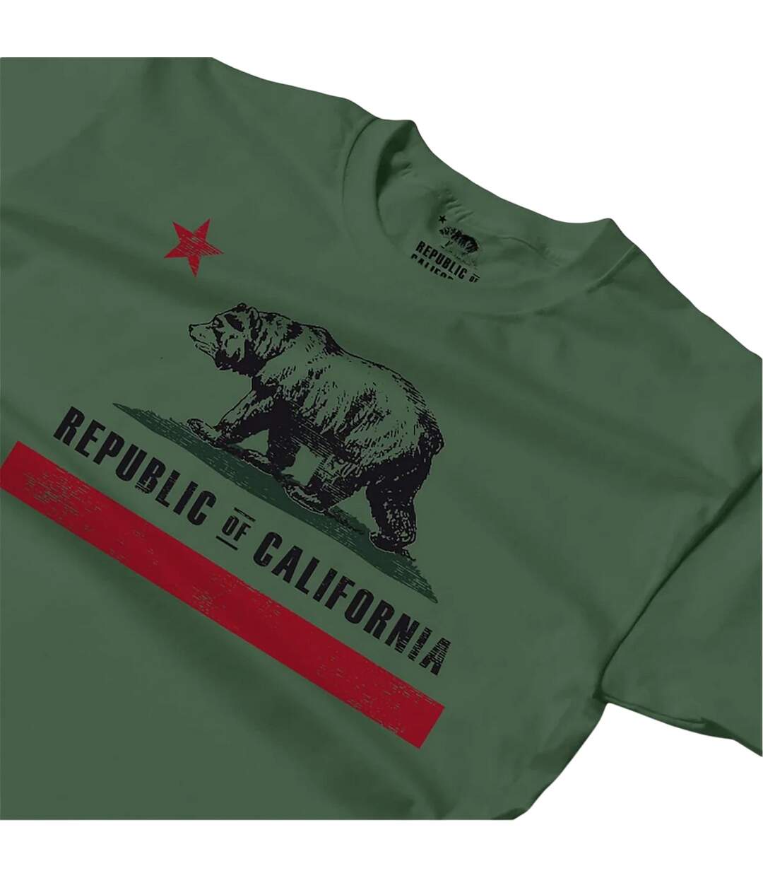 T-shirt Motif/style Imprimé Graphique Old Flag Homme Vert Kaki Republic Of California-2