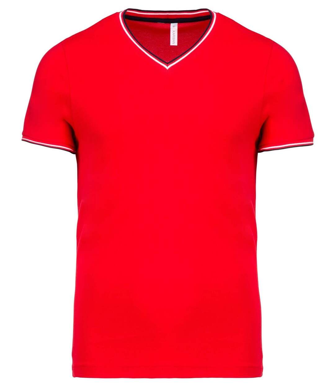 T-shirt manches courtes coton piqué col V K374 - rouge - homme