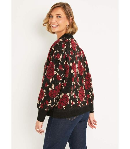 Pull chaud col montant raglan jacquard fleuri