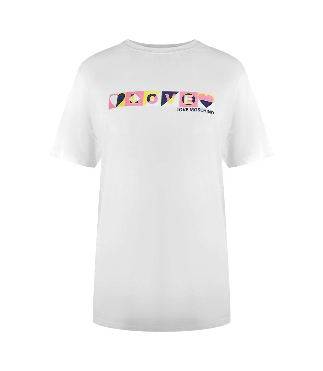 Womens/ladies Logo Colour Block T-shirt White Love Moschino-1
