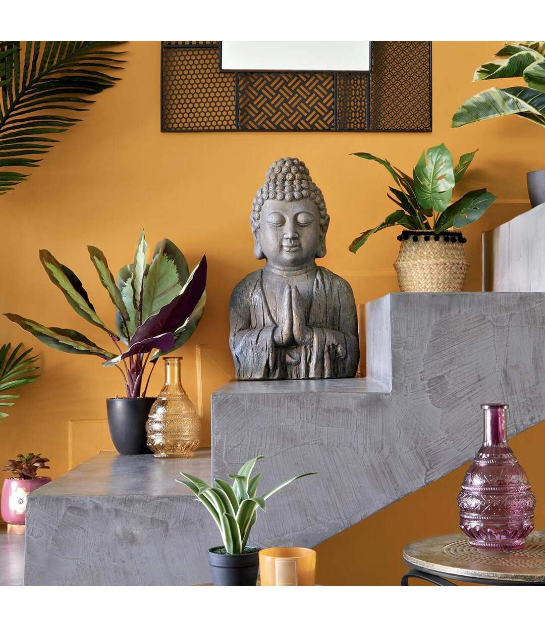 Statuette de Bouddha Effet Bois 49cm Gris-3