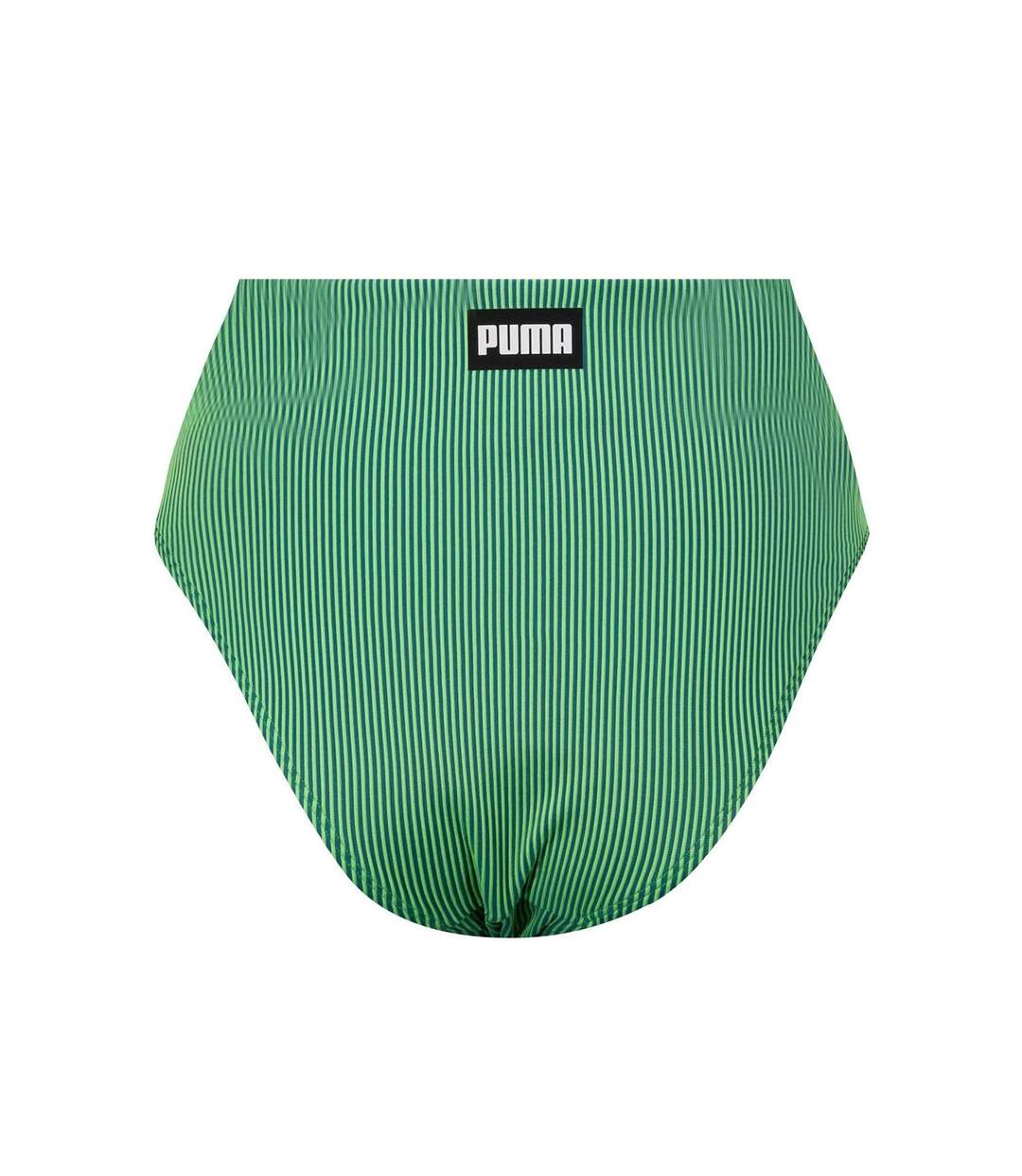 Womens/ladies Stripe High Waist Bikini Bottoms Green Puma-2