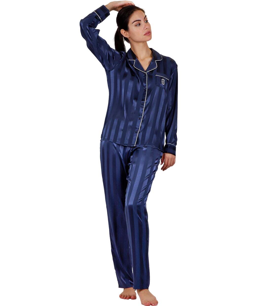 Pyjama tenue d'intérieur chemise et pantalon Satin Stripes Admas-1