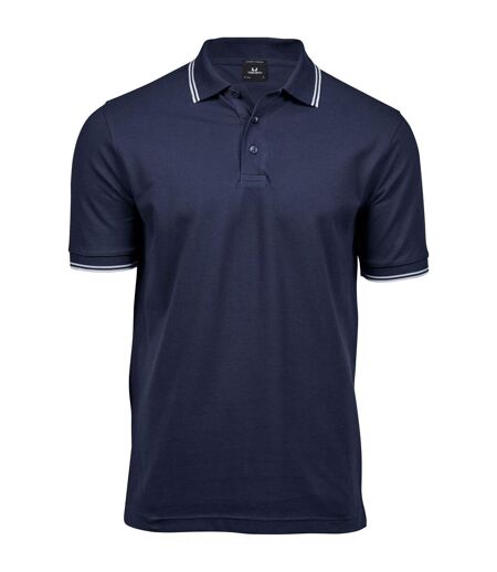 Mens Luxury Stripe Polo Shirt Navy White Tee Jays