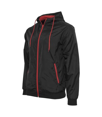 Build Your Brand Mens Zip Up Wind Runner Jacket (Black/Red)