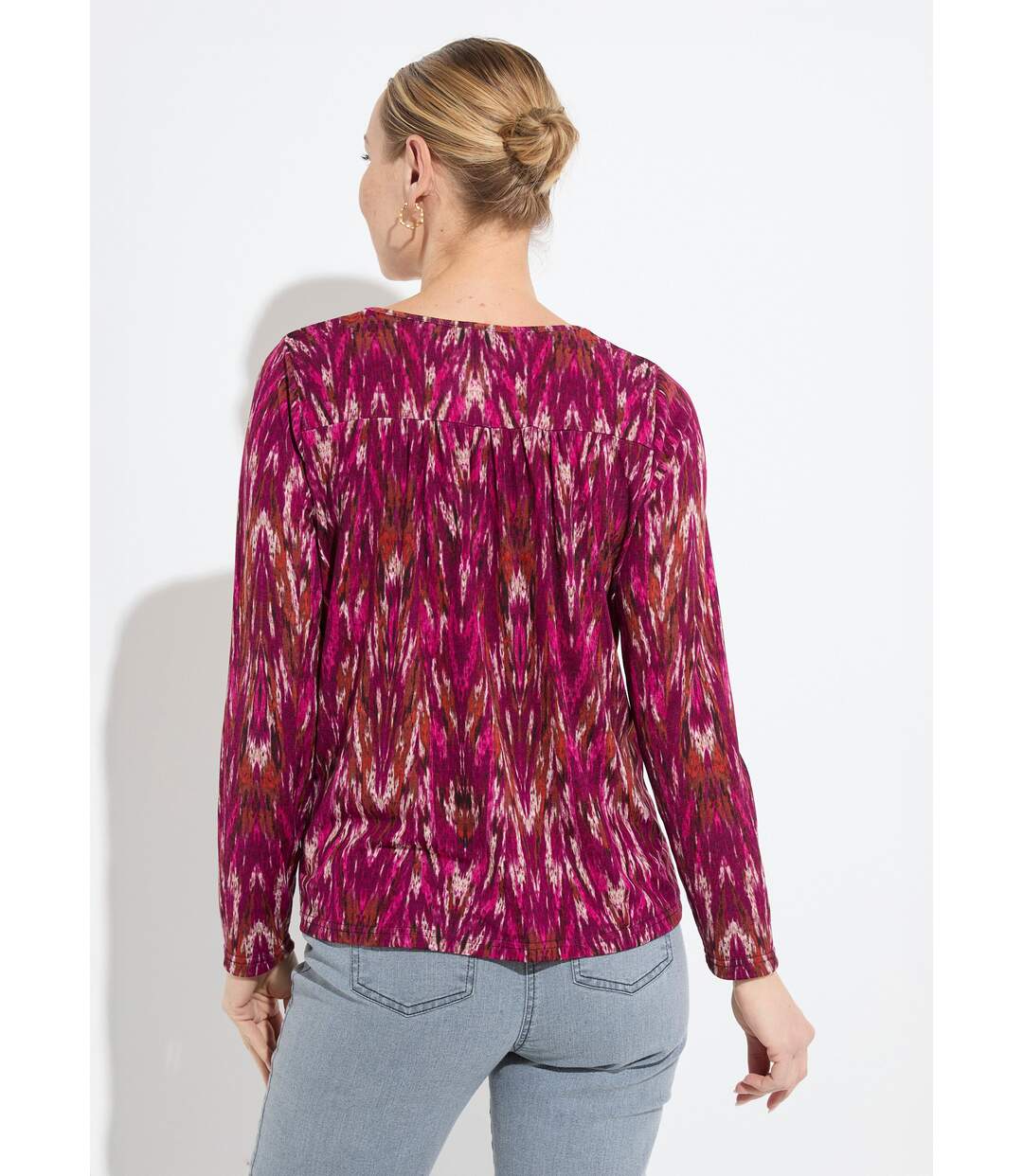 T-shirt chaud col V imprimé manches longues-2