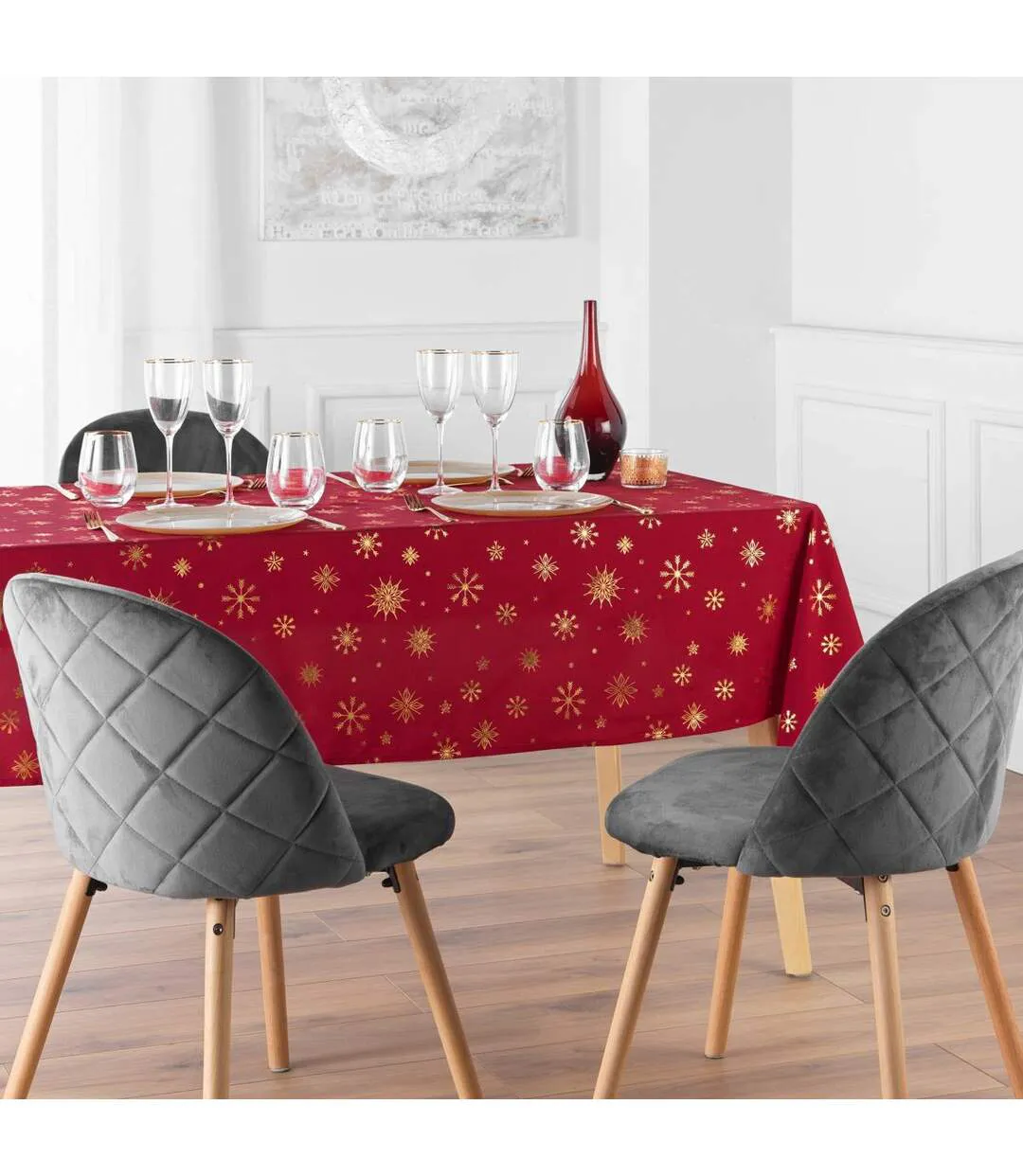 Nappe Imprimé Métallisé Constellation 150x240cm Rouge & Or-3