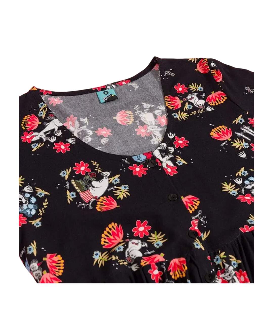Womens/ladies Floral All-over Print Midi Dress Black Charcoal Moomin-4