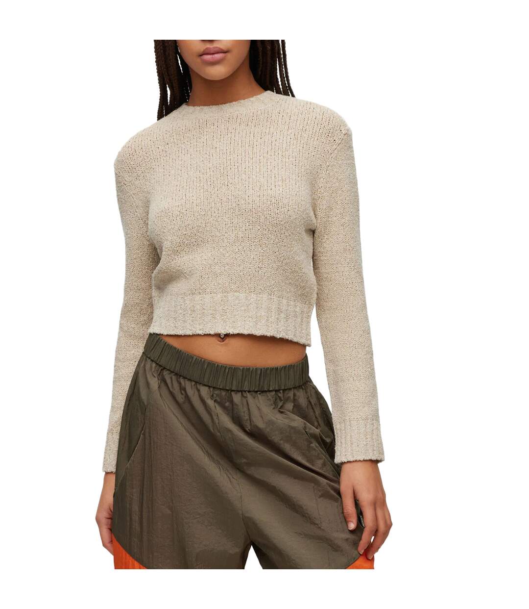 Womens/ladies Solarina Crop Sweatshirt Beige Hugo-4