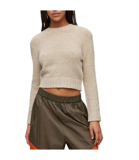 Womens/ladies Solarina Crop Sweatshirt Beige Hugo