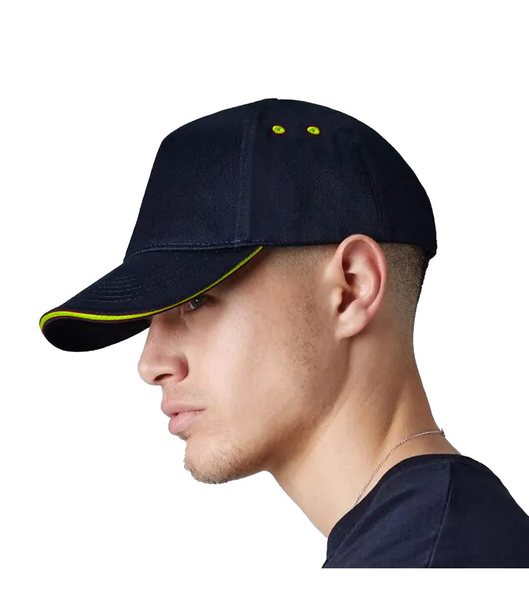 Unisex adult ultimate sandwich peak cap black/lime green Beechfield-4