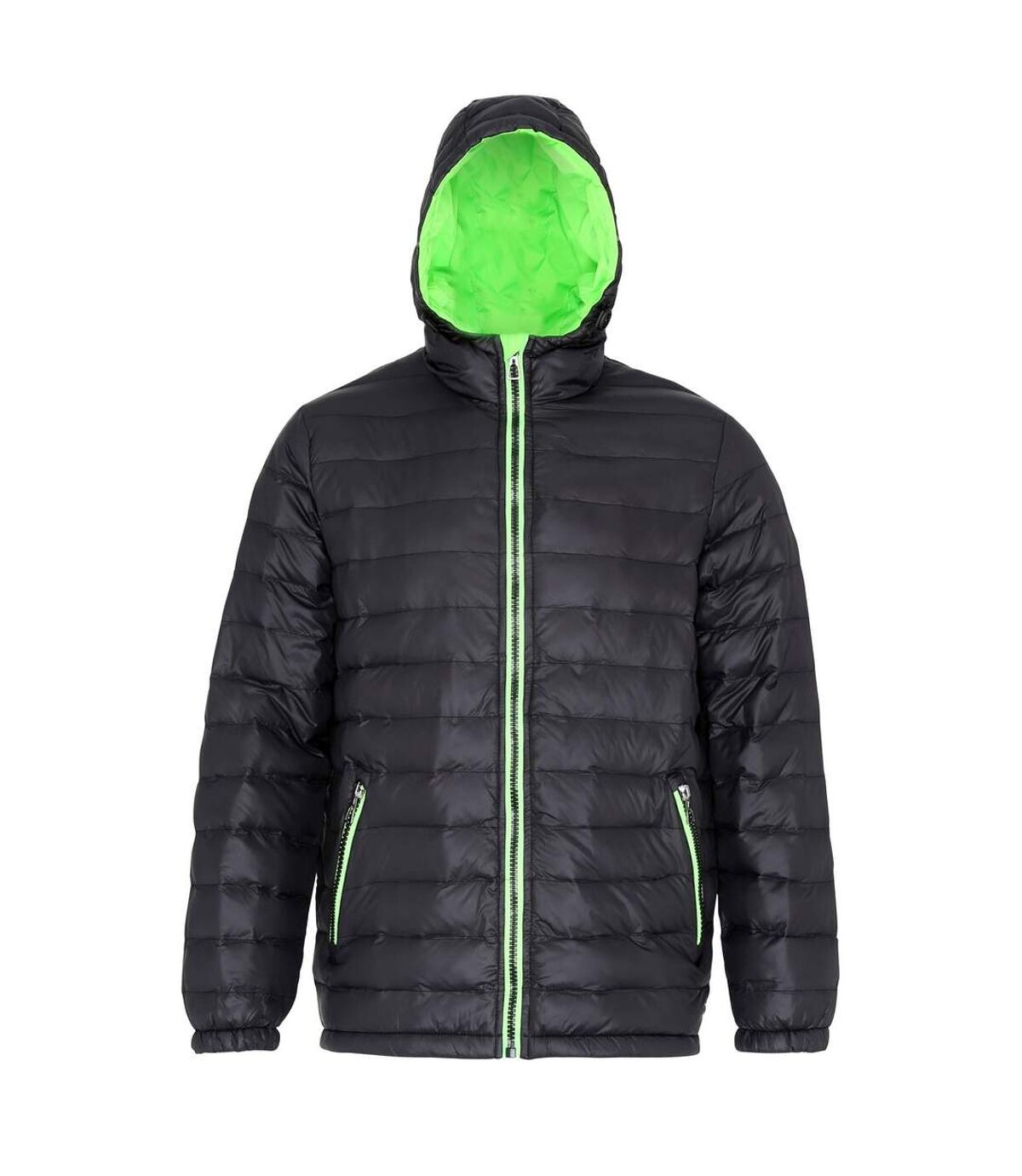 2786 Mens Hooded Water & Wind Resistant Padded Jacket (Black/Lime) - UTRW3424