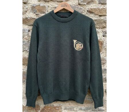 Pull Ras du Cou Homme Ledertys Kaki avec Broderie Sanglier