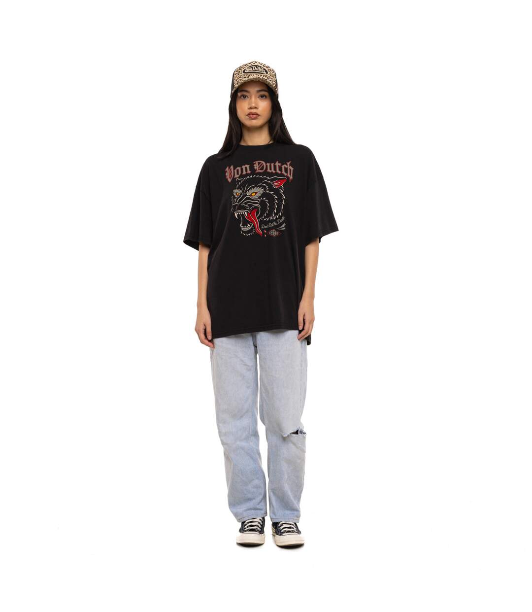 T-shirt femme relax fit col rond print devant Wolf Vondutch-4
