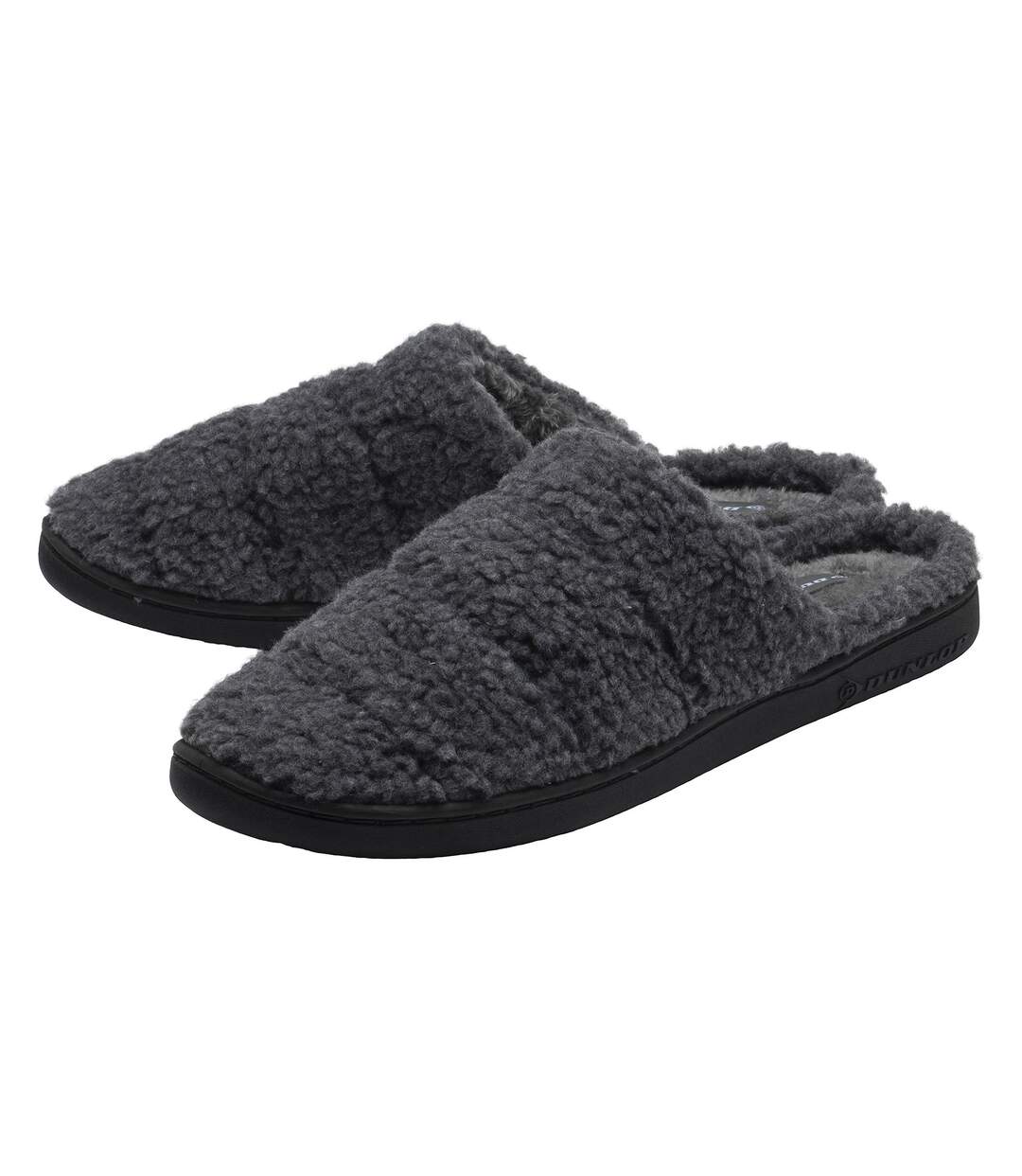 Dunlop - Chaussons mules homme polaire teddy anthracite dos ouvert-1