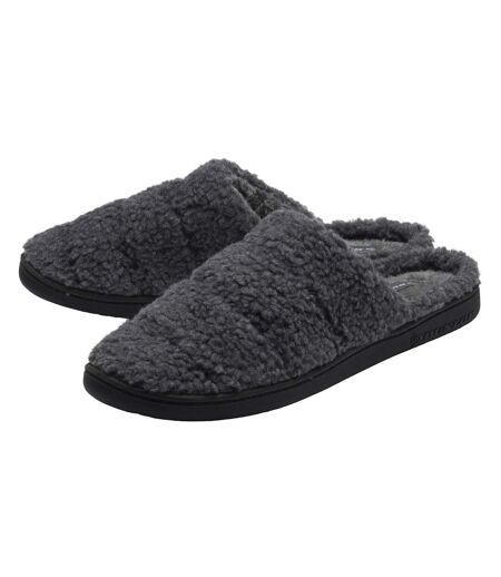 Dunlop - Chaussons mules homme polaire teddy anthracite dos ouvert