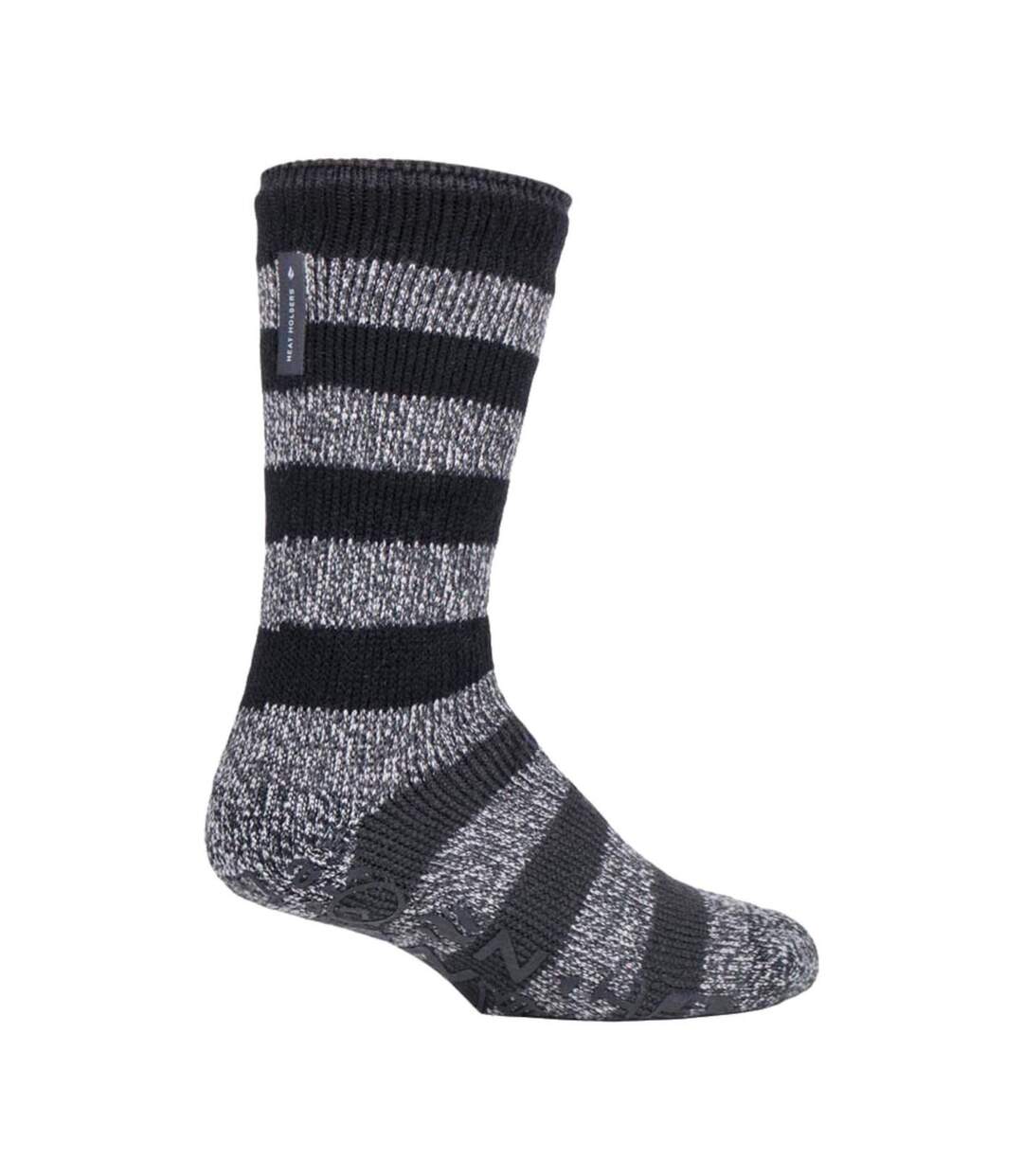 Mens Fleece Lined Non Slip Thick Striped Slipper Socks-1