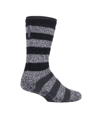 Mens Fleece Lined Non Slip Thick Striped Slipper Socks