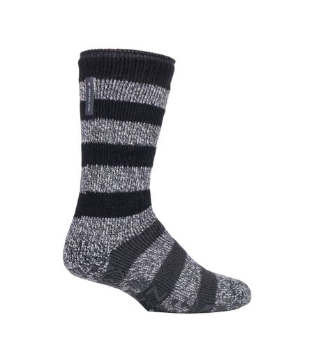 Mens Fleece Lined Non Slip Thick Striped Slipper Socks